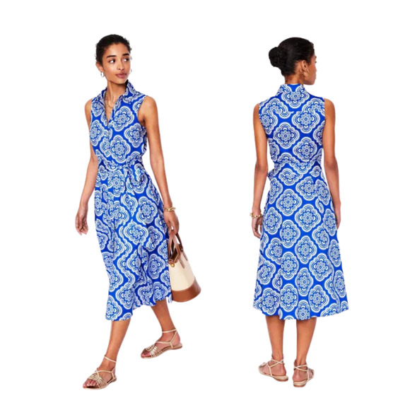 Boden Amy Sleeveless Shirt Dress Size 4P New Blue White Print Fit & Flare - Picture 1 of 10